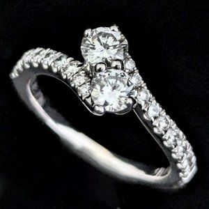 EVER US Diamonds 14k White Gold Bypass Two Stone Ring Anniversary or Engagement